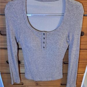 OGL Ribbed Long Sleeve Top - Light brown